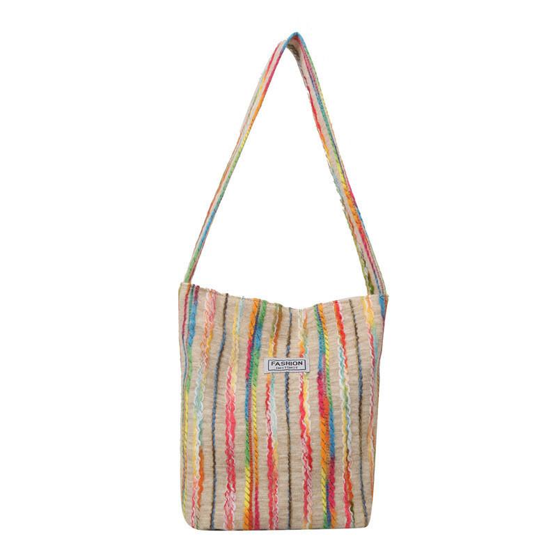 Fashionable And Stylish Striped Canvas Tote Bag Chic Medium Shoulder Bag Small