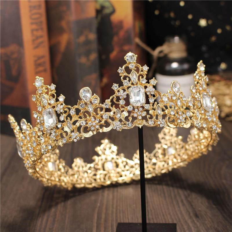 Baroque Bride wedding crown headdress Colors Metal Crystal circle Tiaras Hair Jewelry Queen King Diadem Head Ornaments
