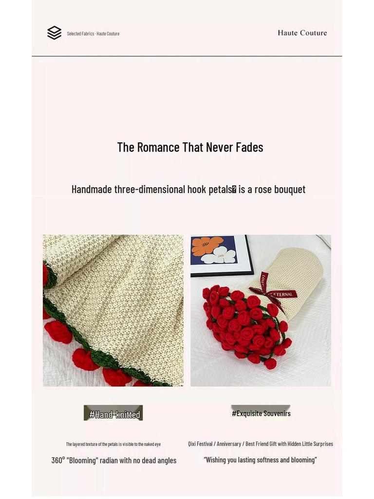 Handmade Rose and Lily Crochet Flower Blanket - Acrylic Yarn