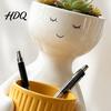 Cute Zen Home Decor Smiling Face Plant Pot, Double Planting Space Planter, Resin Layered Landscaping Planter Sitting Figure Flowerpot for Succulents,