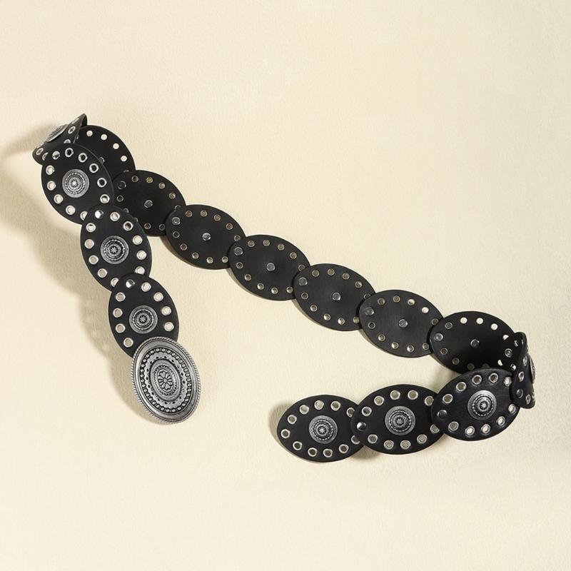 Oval Eyelets Belt for Women Bohemian Style Waist Belt Hollowed Out Wide Belt for Teens Girls Female Western Cowboy Belt