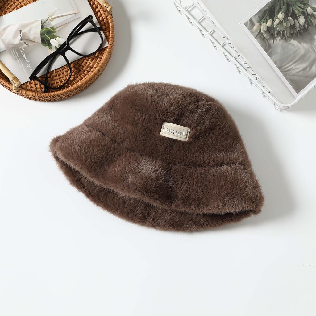 Women's New Winter Warm Fisherman's Hat Korean Style Fashion Fashionable and Versatile Solid Color Imitation Rabbit Hair Pot Hat