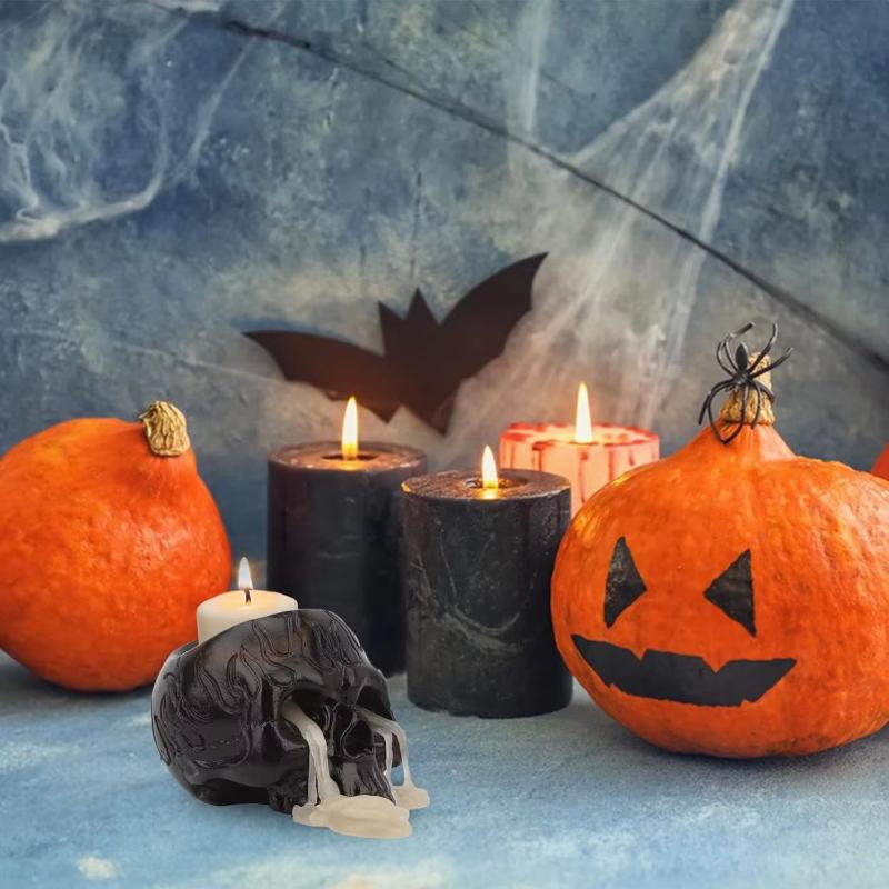 Molde de candelabro de calavera, portavelas de té, molde de silicona de resina, manualidades para fiesta, Halloween, decoración