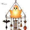 Luminous Wind Chime Halloween Ghost Chime, Glow-in-The-Dark Hanging Ornament with Pumpkin Bat Spooky Patio Decorations Spider Charms, Rustproof Metal