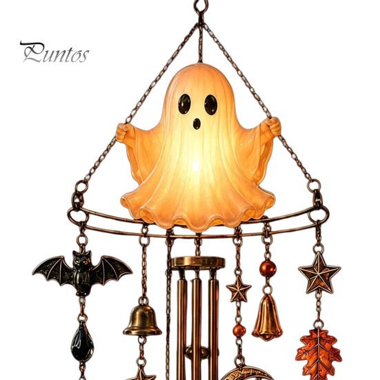 Luminous Wind Chime Halloween Ghost Chime, Glow-in-The-Dark Hanging Ornament with Pumpkin Bat Spooky Patio Decorations Spider Charms, Rustproof Metal
