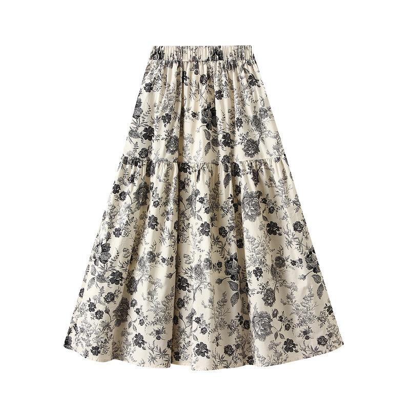 

Qooth Rustic Style Floral Print A-Line Midi Skirt Romantic Flowy Elastic Waist With Pockets QT2758 One Size чёрный