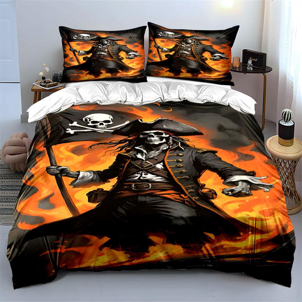 Pirate Amidst Fiery Flames. Bedding Sets Duvet Cover Sets Duvet Covers Pillowcases(1 * Duvet Cover 2 * Pillowcases Without Duvet Insert)