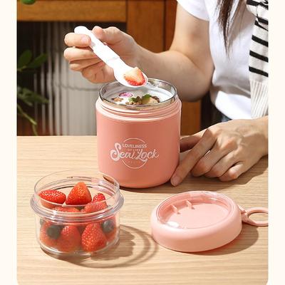 304 Stainless Steel Insulated Soup Cup with Spoon and Lid Portable Food Storage Containers Leak Proof Breakfast Oat Yogurt Cups