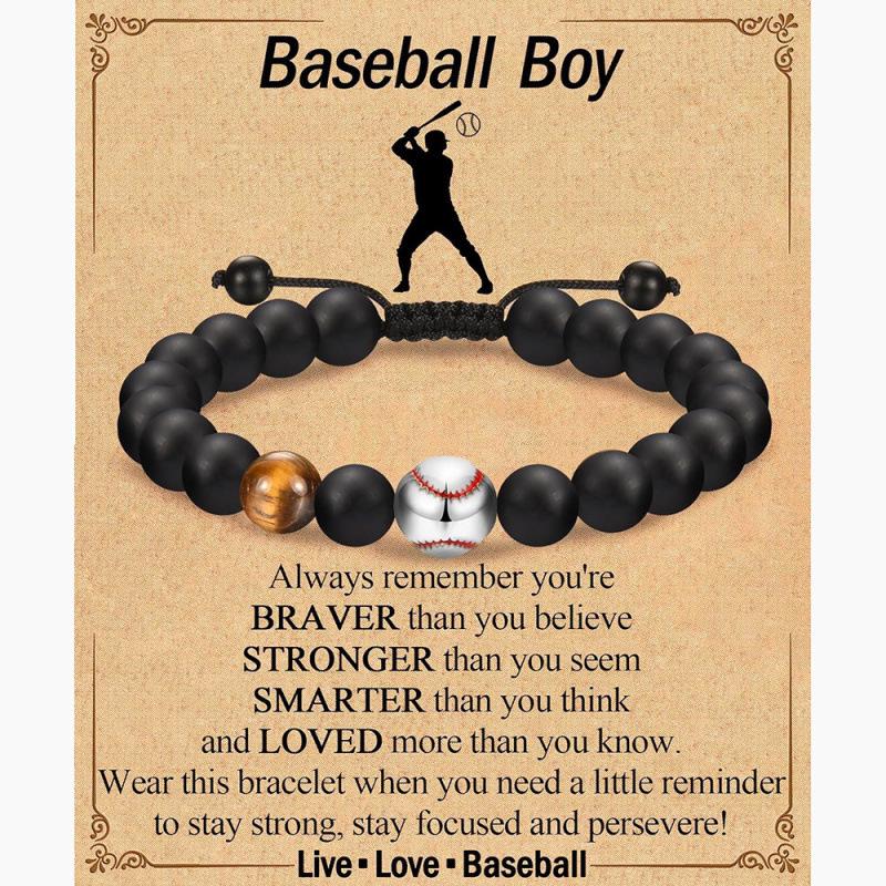 Verstellbares Sportarmband für Herren: Fußball, Baseball, Basketball Perlen mit Tigerauge-Steinen - Geschenk für meinen Sohn
