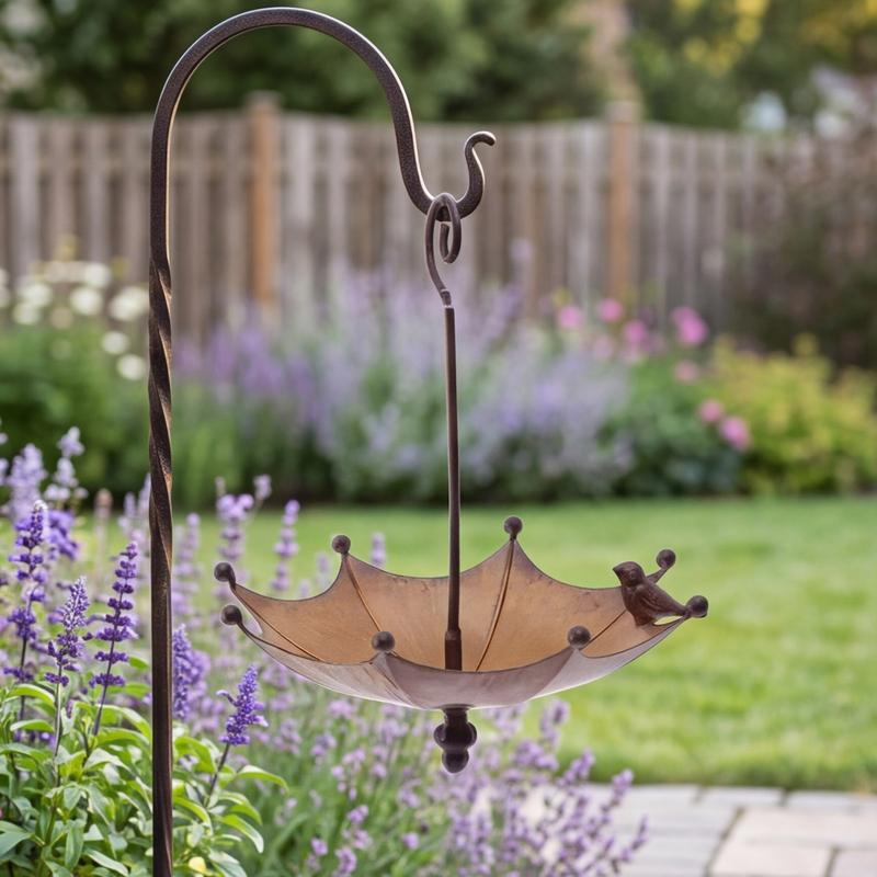 Umbrella Shaped Hanging Bird Feeder Tray with Hooks Creative Metal Umbrella Bird Feeder Multi-Purpose for Outdoor Decoration