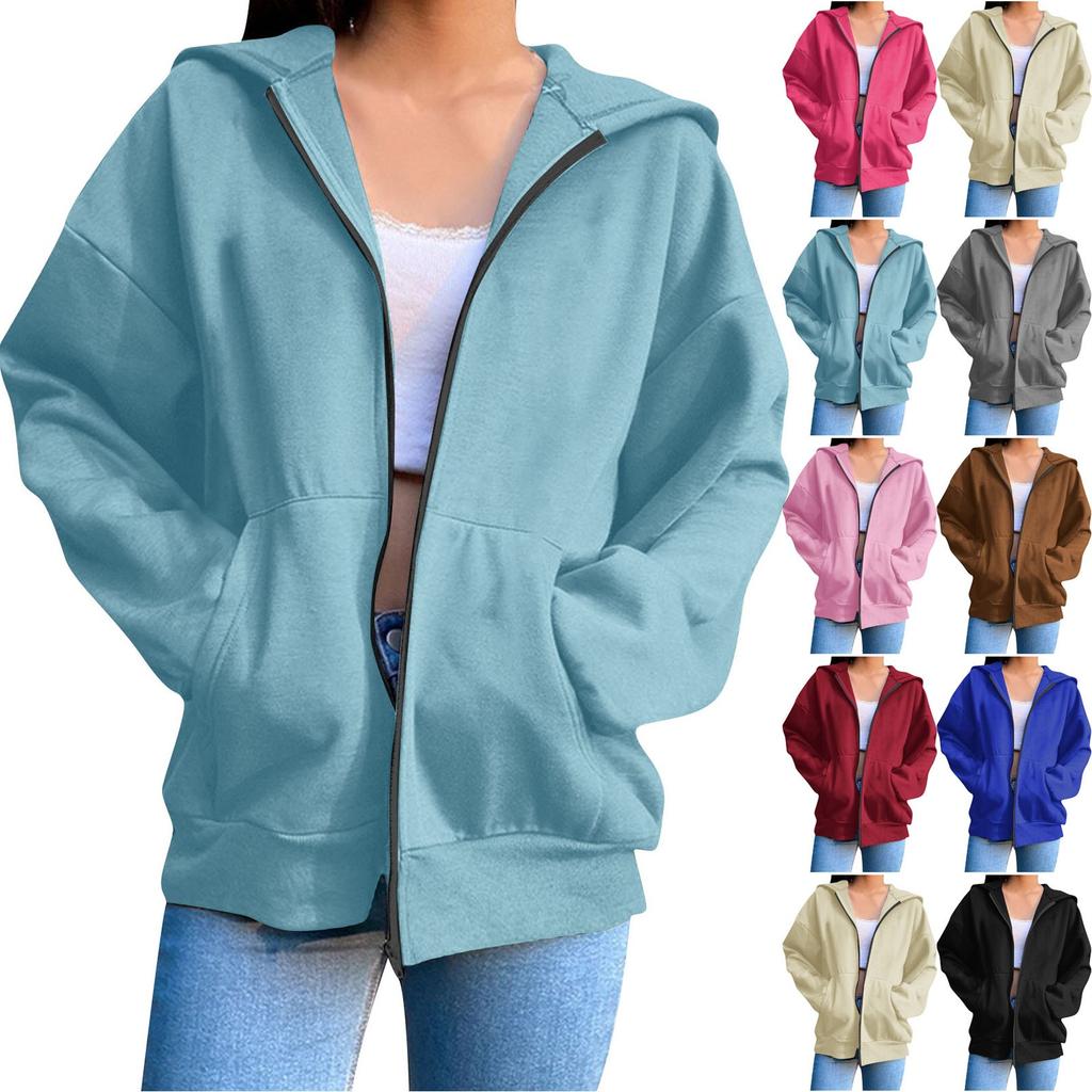 Women's Zip Hoodie Long Sleeve Oversized Sweatshirt Fleece Jacket Pocket Sweatshirt Jacket