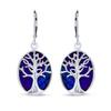 Large Oval Gemstone Blue Lazuli Leverback Family Tree of Life Dangle Earrings Western Jewelry for Women Sterling Silver .925