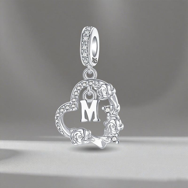 

copper Vintage Classic Heart Shape Letter M Pendant Charm Compatible With Authentic Charm Bracelets Women Do It Yourself Jewellery Gift