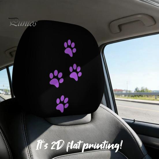 Elastic Polyester Auto Decor 2Pcs Universal Car Headrest Cover with Purple Cat Paw Print, Durable Seat Accessories Protector for Most Vehicles,