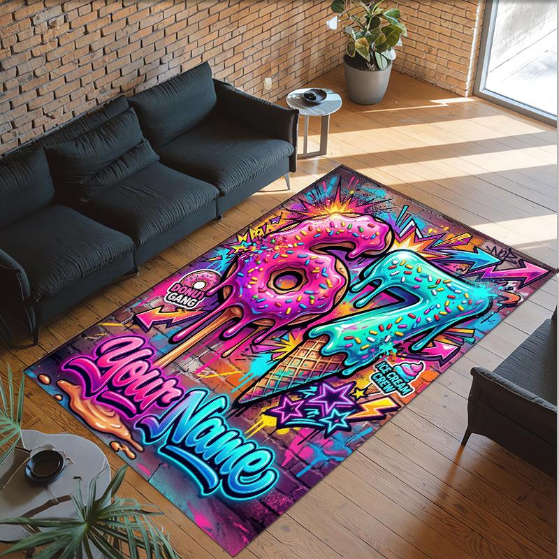 Decorative Artwork Theme Crystal Velvet Rug Personalized Custom Name Text Soft Floor Mat Home Decor