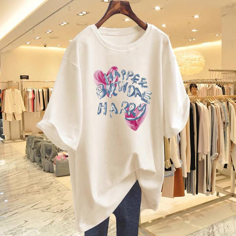

Graffiti letter love printed cotton T-shirt women s 2025 summer new loose top tide S