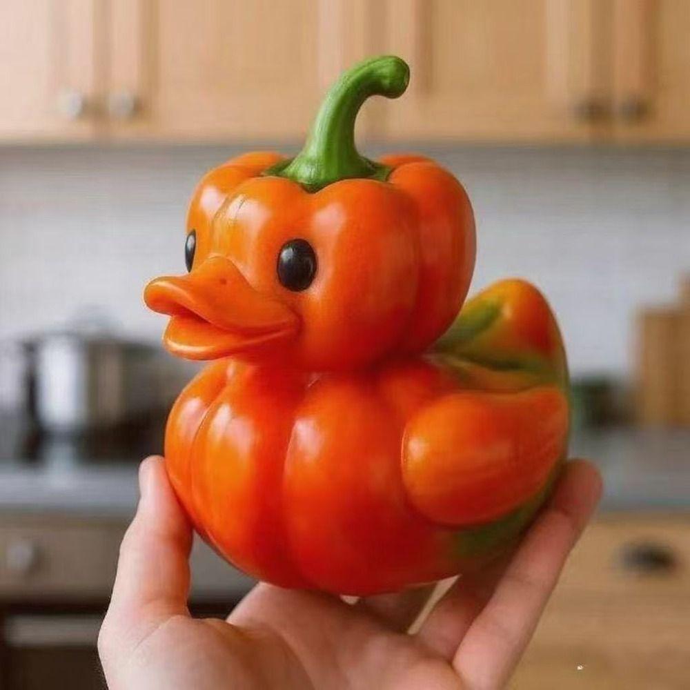Resin Whimsical Vegetable Duck Ornament Cute Animal Sculpture Micro Landscape Duck Statue  Office