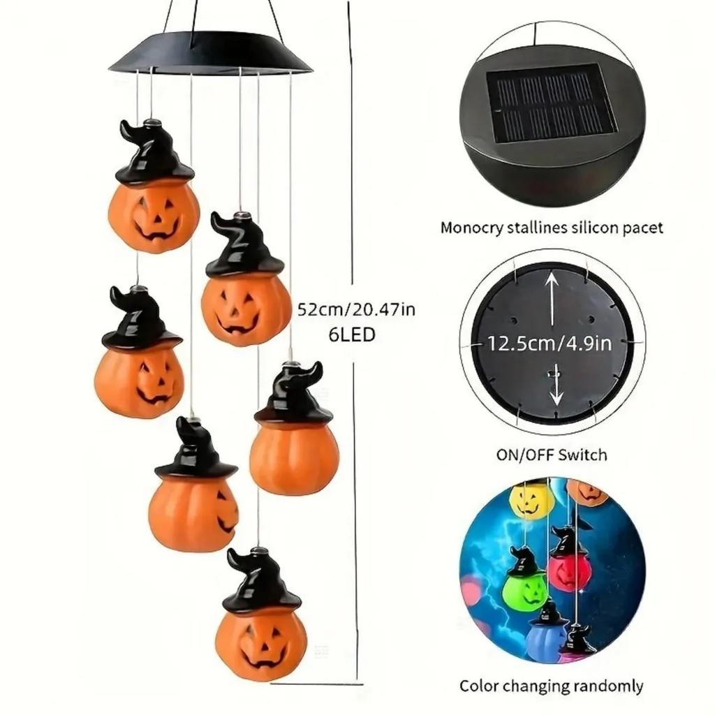 LED Solar Halloween Colored Wind Chimes Pumpkin Lanterns Festive Decorative Atmosphere Lights for Terraces and Courtyards