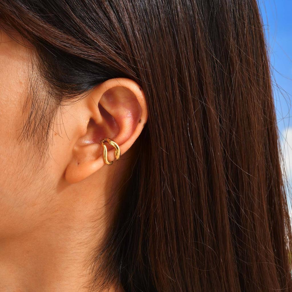 Vnox Minimalist 18K Gold Plated Cuff Earrings Stainless Steel Hollow Geometric Earring For Women Trendy Jewelry 2026 New