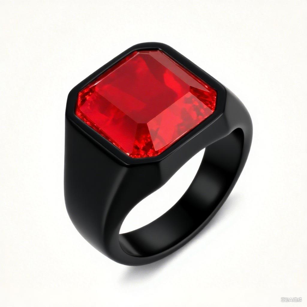 Ins Schlichter Stil, Titanstahl Herren, Glänzender Schwarzer Edelsteinring.