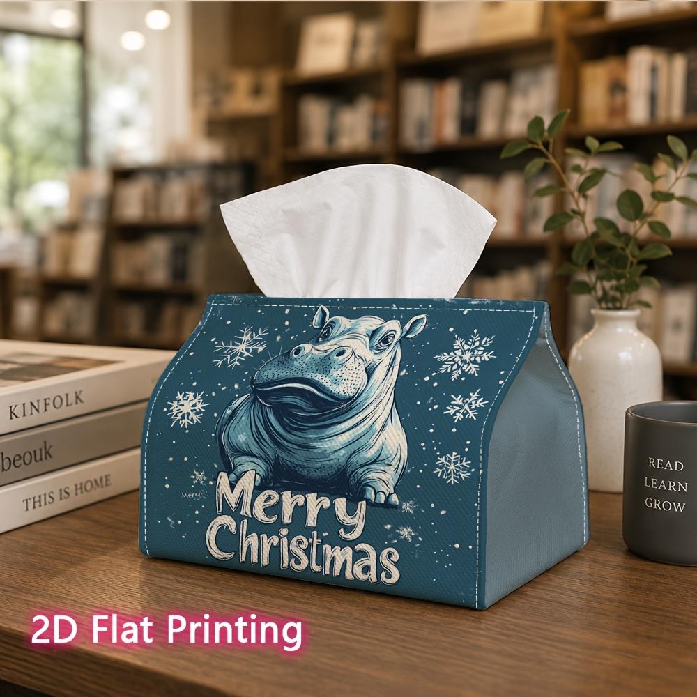 1pc, 2D Flat Printing, Tissue Box Happy Christmas Hippopotamus Pattern Printed Tissue Box, Suitable for Napkin Storage In Cars, Kitchens, And Restaura