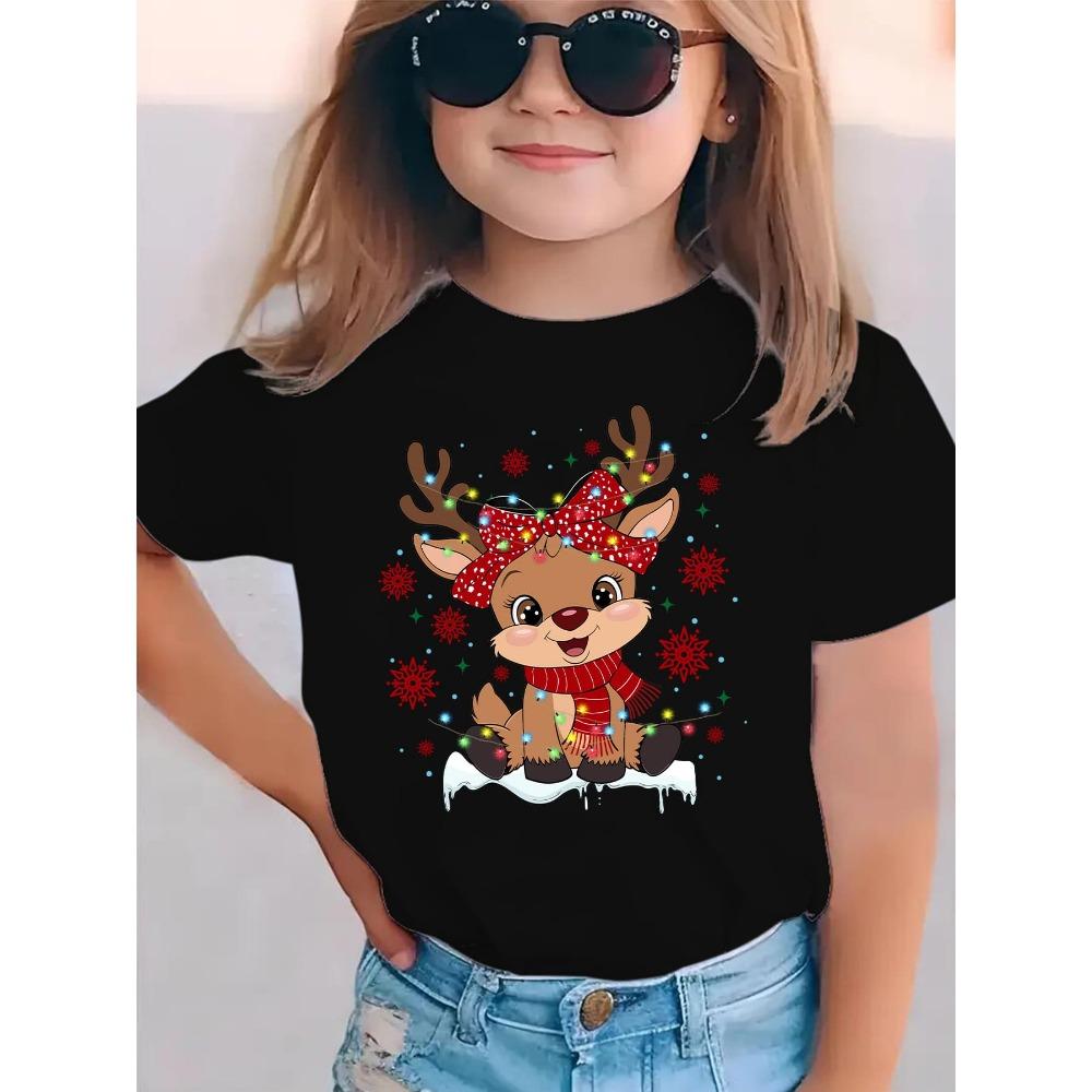 Weihnachten Sommer Mode Mädchen Kurzarm T-Shirt Muster Gedruckt Lässig Vielseitig Oberteil
