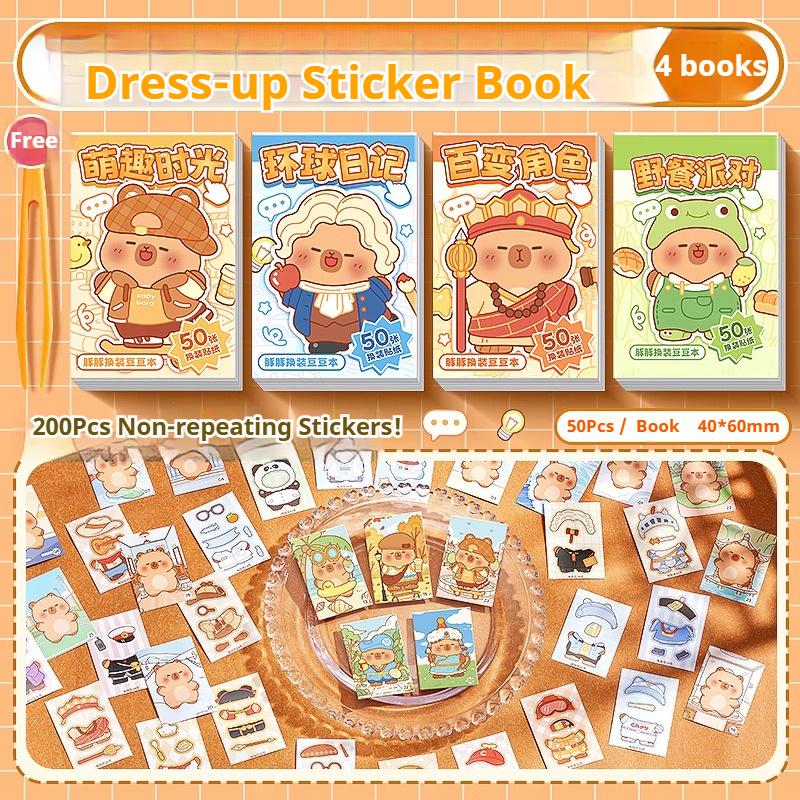 12Style 50Pcs Dress Up Sticker Book Girl Makeup Changing Sticker Book Children's Cartoon Makeup Show Puzzle Handmade DIY Book