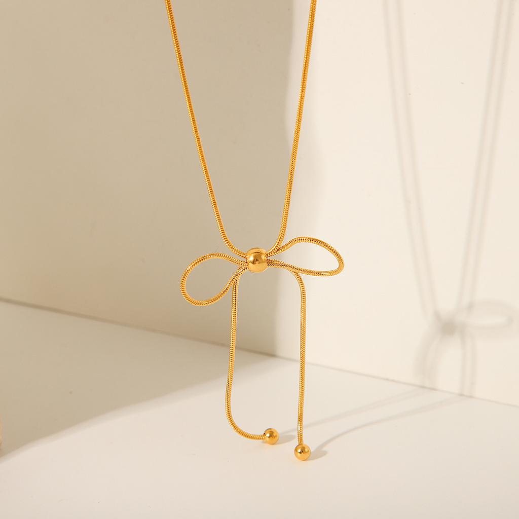 Stainless Steel Bow Necklace For Women Girls Minimalist Fashion Female Gold Color Jewelry Accessories Gift 2025