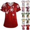 Women's Cute Printed Work Clothes V-neck Double Layer Pockets Basic Short Sleeve Top Pullover Valentines