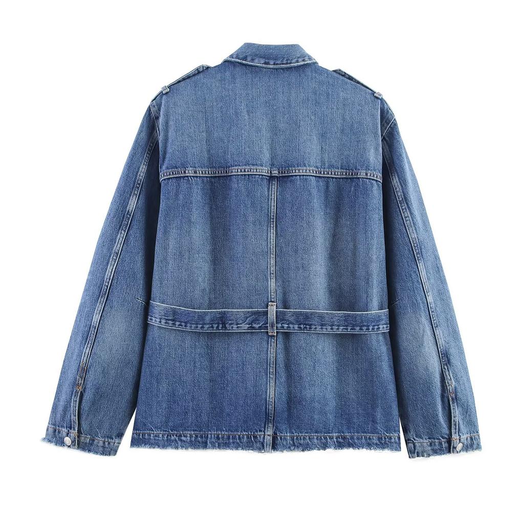 European and American Style, New Women's Clothing, Long Denim Jacket, Loose High-waisted Curled Jeans.