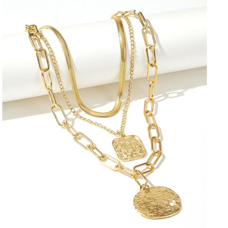 Versatile European-American Multi-layer Irregular Embossed Clavicle Necklace