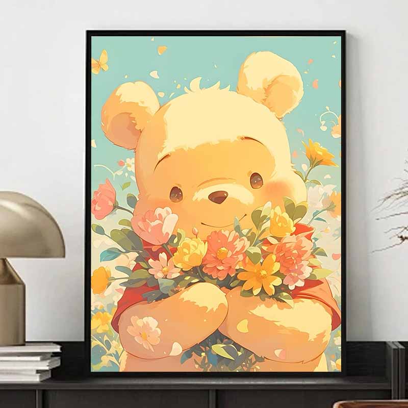 Disney Diamond Painting 5D Winnie The Pooh Holding Flowers Cartoon Movie Cross Stitch Embroidery Handmade Gift Home Decor
