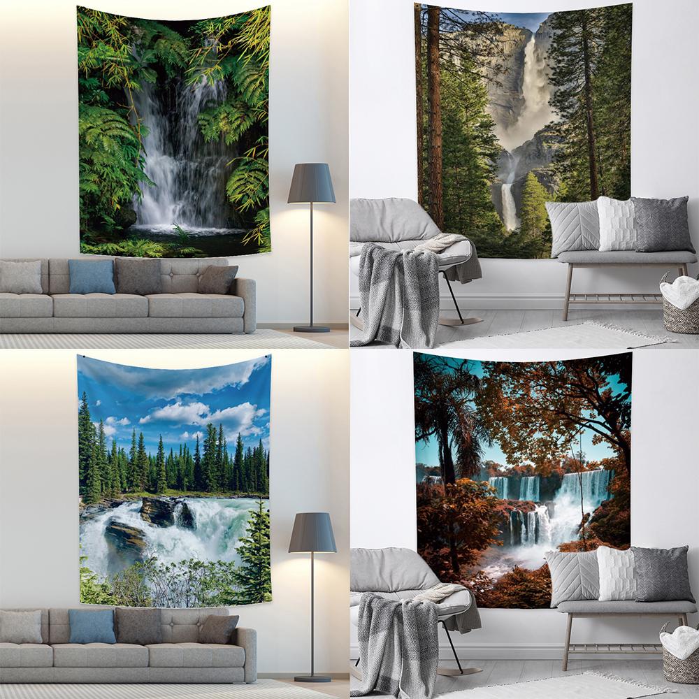 Anpassbares Naturwald-Wasserfall-Landschafts-Wandteppich-Dekorations-Wandbild-Wandteppich Wohnzimmer Leinwand-Wand-Wandteppich