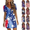 Women's Fashion Summer Independence Day Printed Short Sleeve Pocket V-Neck Dress