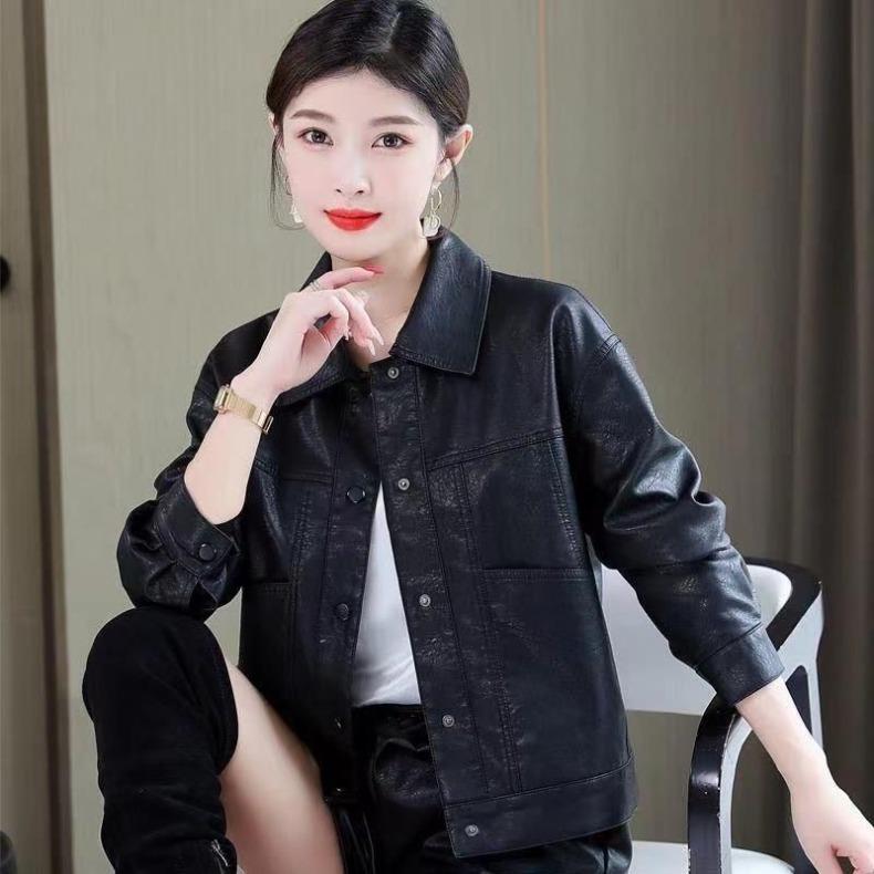 Women Fashion Leather Jacket Autumn Winter Turn Down Collar Casual Stylish Coat High Quality