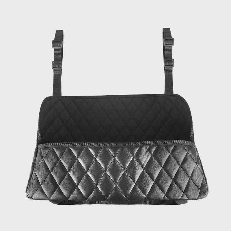 Leather Car Seat Storage Net - Keep Your Car Organized with Hanging Storage Bag.