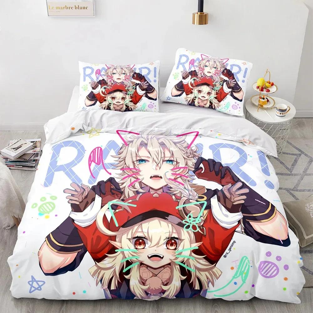 Genshin Impact Bedding Set Game 3d Print Bed Linen Quilt Soft Duvet Cover Sets Home Textile Queen King Size Girl Kids Room Decor