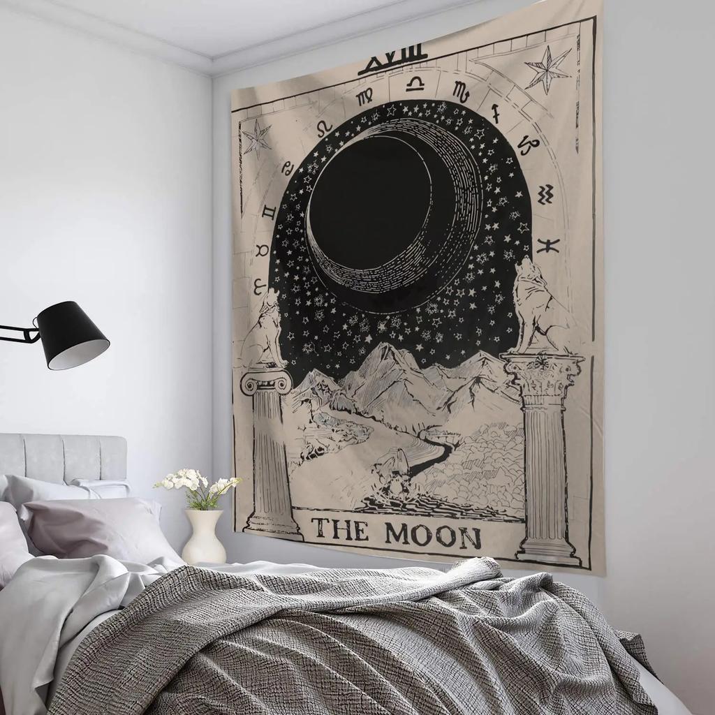 Vintage Sun Tarot Tapestry Floral Design Mystical Elements Unique Wall Art for Home Decor Bedroom Occult Lover Gift