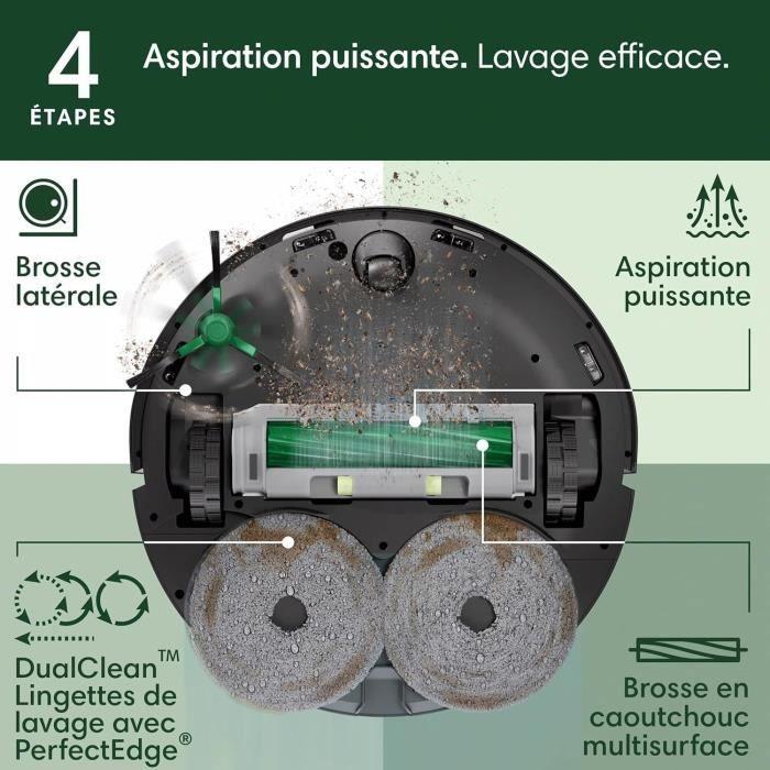 IRobot Roomba Plus 505 Noir - Base Multifonction - Lavage et séchage à l'air Chaud des lingettes - PrecisionVision IA