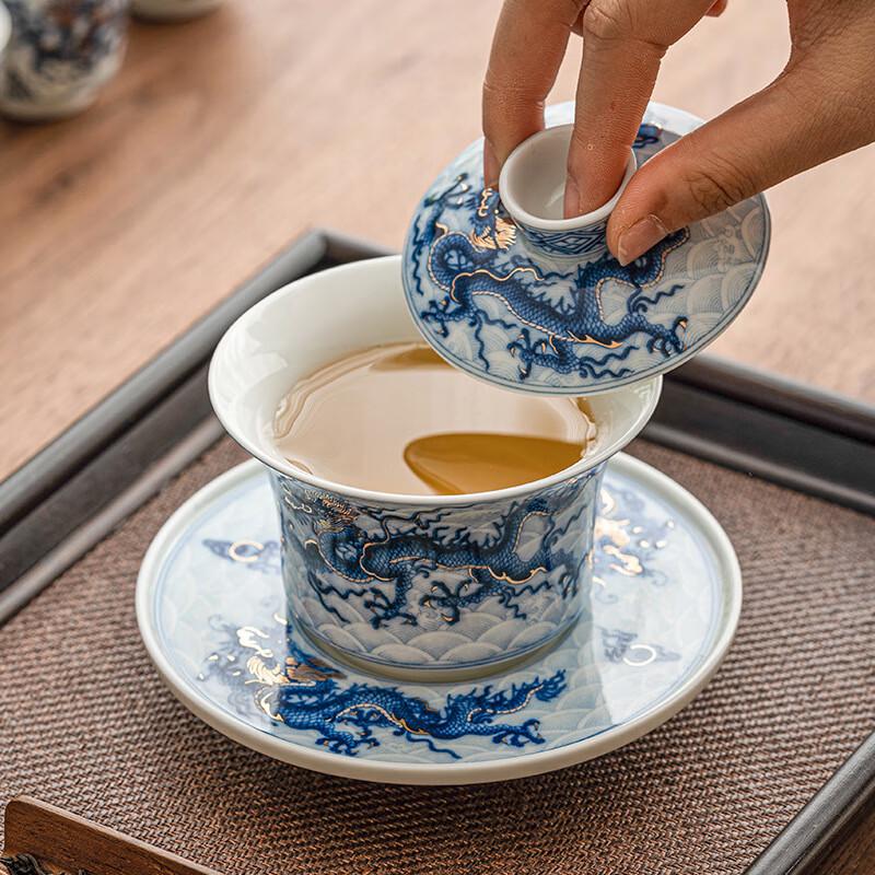 Sun Xiaomei Blue & White Dragon Sancai Gaiwan Tea Bowl