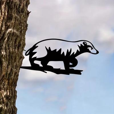 Metal Badger On Branch Silhouette Rustic Outdoor Decor with Hammer Stake, Perfect for Home & Garden, Housewarming Gift