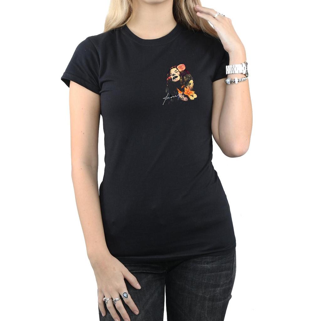 Janis Joplin Womens/Ladies Floral Faux Pocket Cotton T-Shirt
