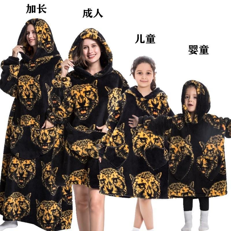 winter warm fleece hooded women's blanket sleeves fleece warm hooded sweater sweater women's hooded robe pajamas sleepwear robe