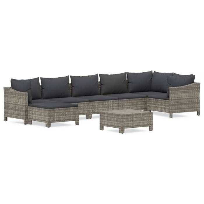 VidaXL Garden Lounge Set 8 Pcs with Cushions Grey Wicker 3187294