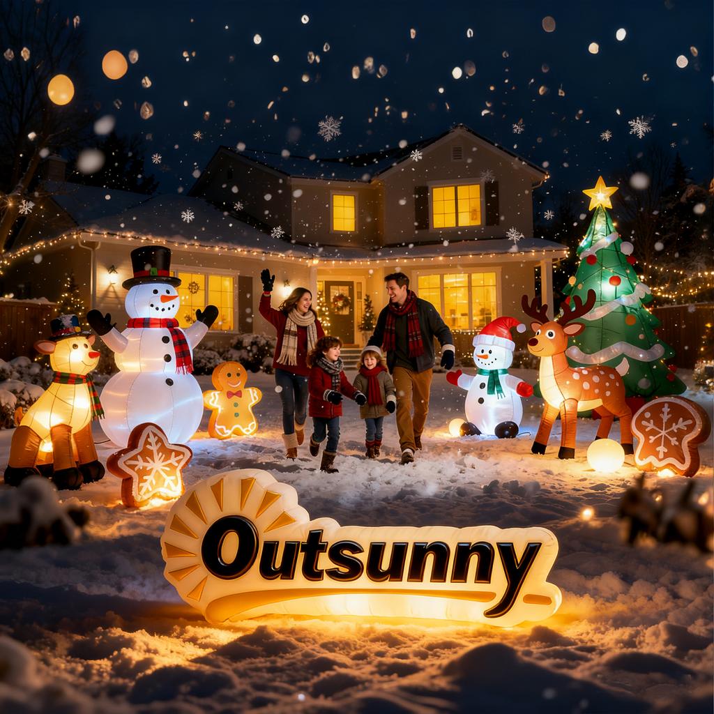 Inflatable Santa Claus with Sleigh and Inflatable Christmas Reindeer with LED Lights for Outdoor and Indoor Use 216x90x150 Cm