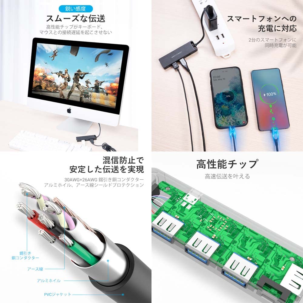 VENTION 4 5Gbps USB Slim Work from Kompatibel mit Surface Typ-C USB3.0 Hub, Anschlüsse, Selbstversorgt, Anschluss, 0,15m, Dünn, Leicht, Design, Telearbeit,