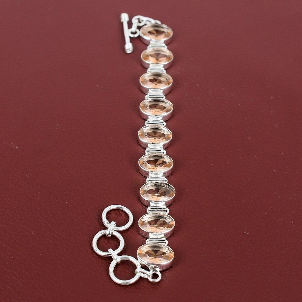 Faceted Morganite Bracelet 925 Sterling Silver Bracelet Adjustable Chain Bracelet Handmade Bracelet Natural Gemstone Jewelry Gift For Mother
