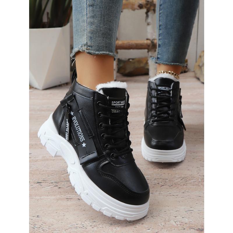 2025 Winter Alphabet Platform Cotton Shoes Women's New Muffin Fleece Lace-up Warm Plus Size Snow Boots