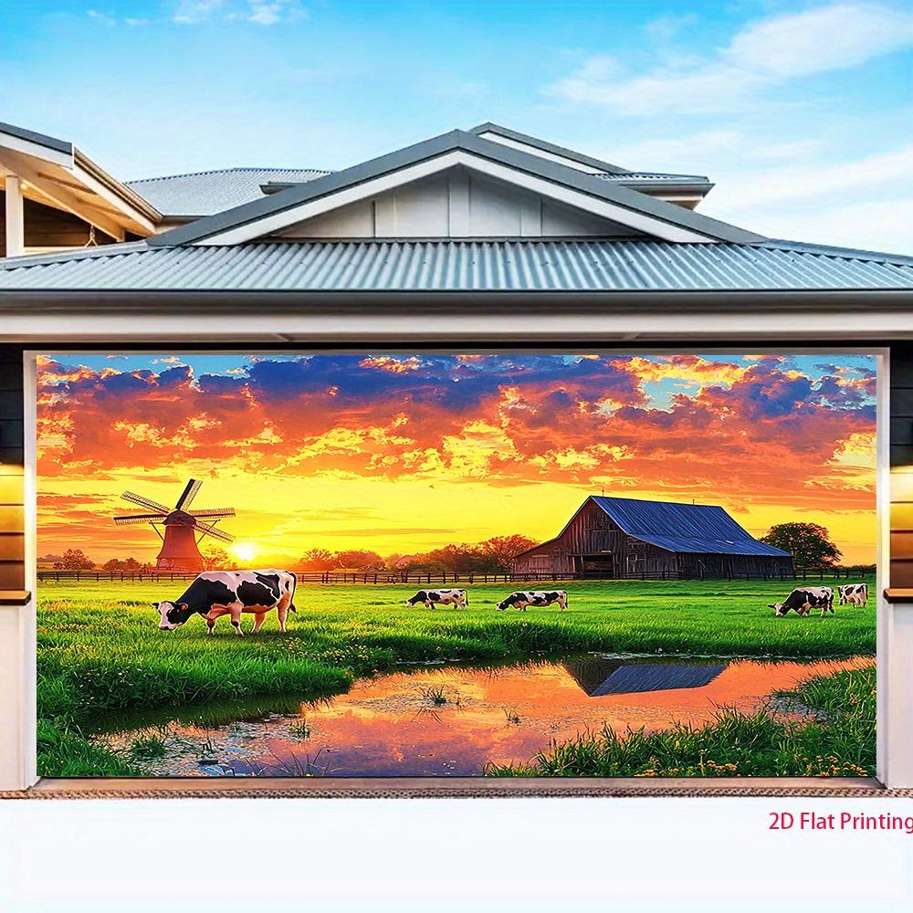 2D flat sunset cattle with windmills and barns perfect for family gatherings outdoor decoration polyester fiber