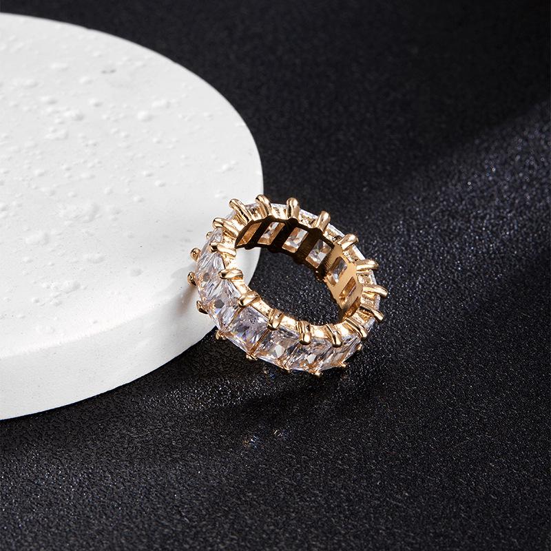 Luxury Hip Hop Rectangular Zirconia Rhinestone Ring